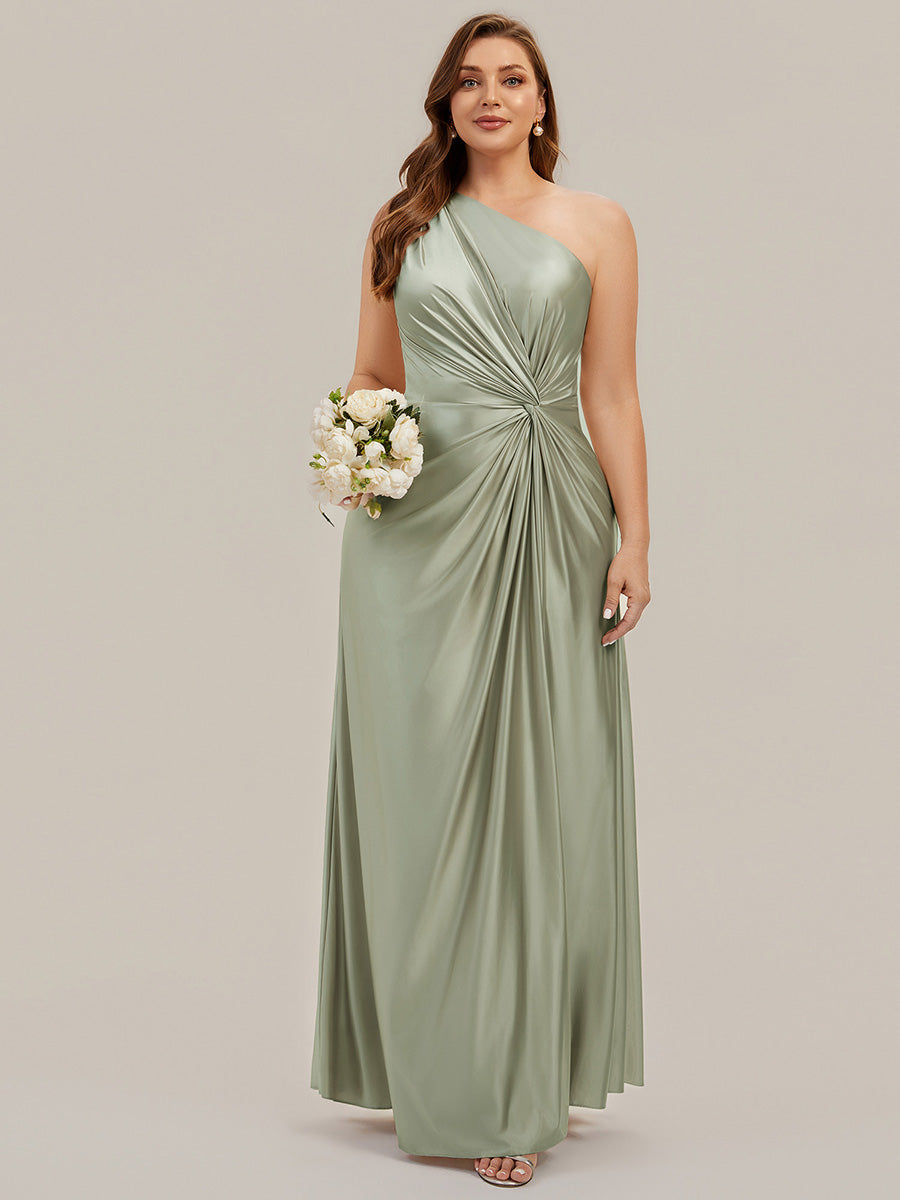 Robe longue à une épaule sans manches en A avec fente haute et détail noué #Couleur_Vert sauge
