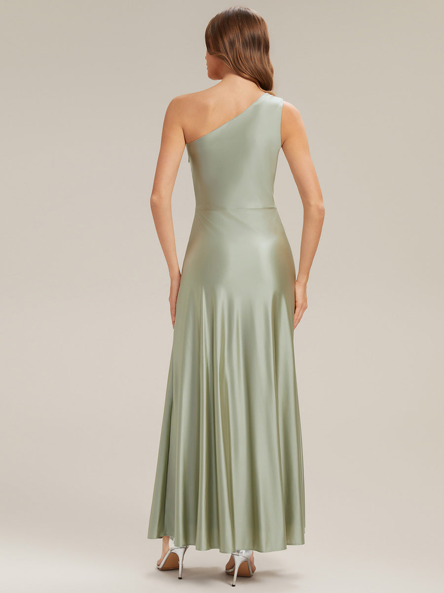 Robe longue à une épaule sans manches en A avec fente haute et détail noué #Couleur_Vert sauge