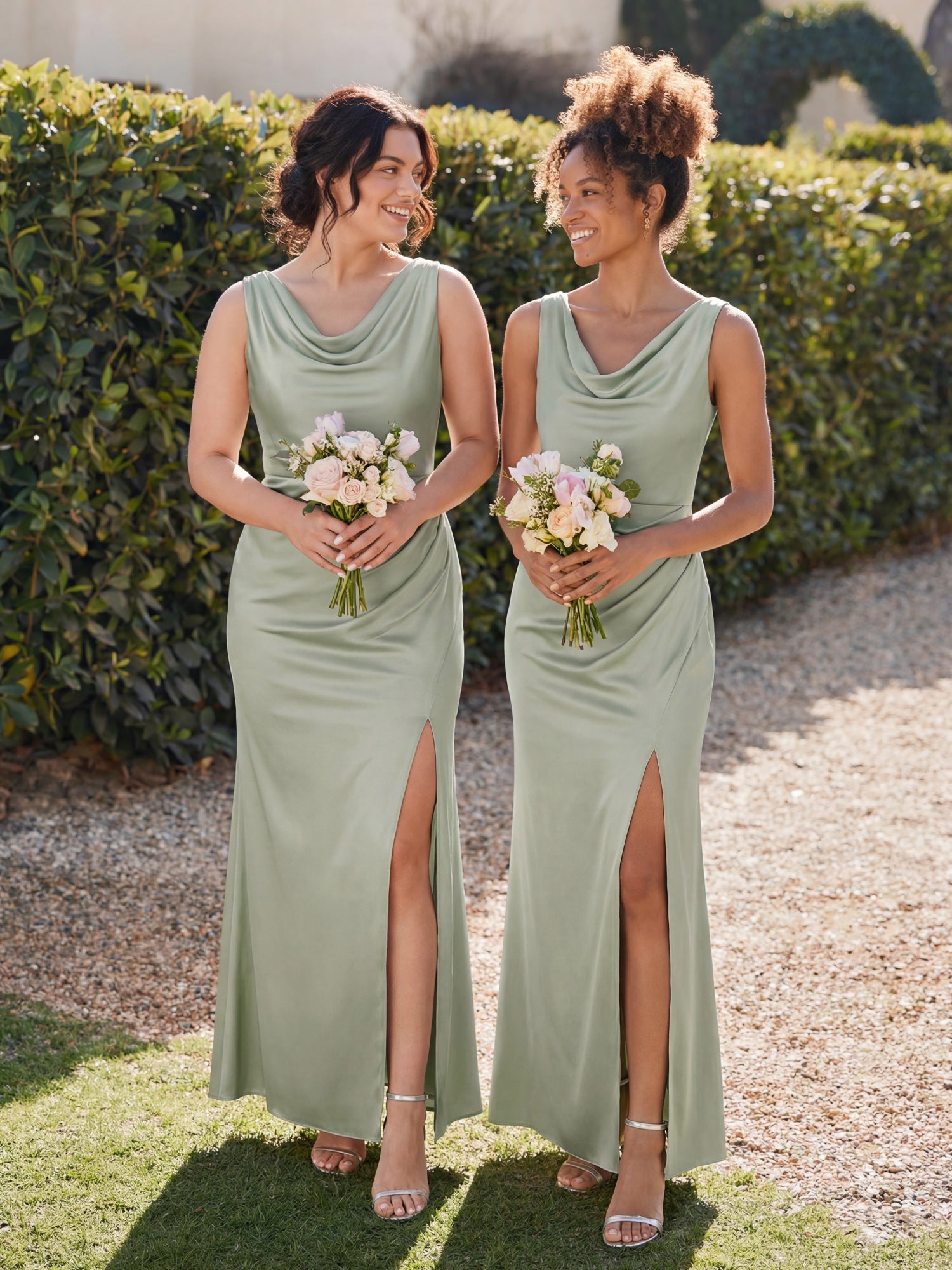 Robe sirène longue sans bretelles en stretch avec col drapé et fente haute sur la cuisse