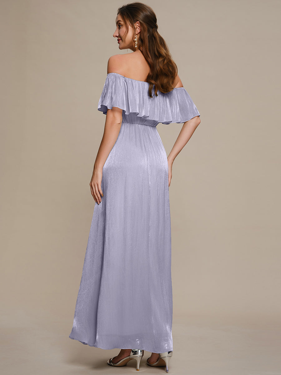 robe longue à volants à épaules dénudées à manches courtes en forme de A #Couleur_Lilas Givré