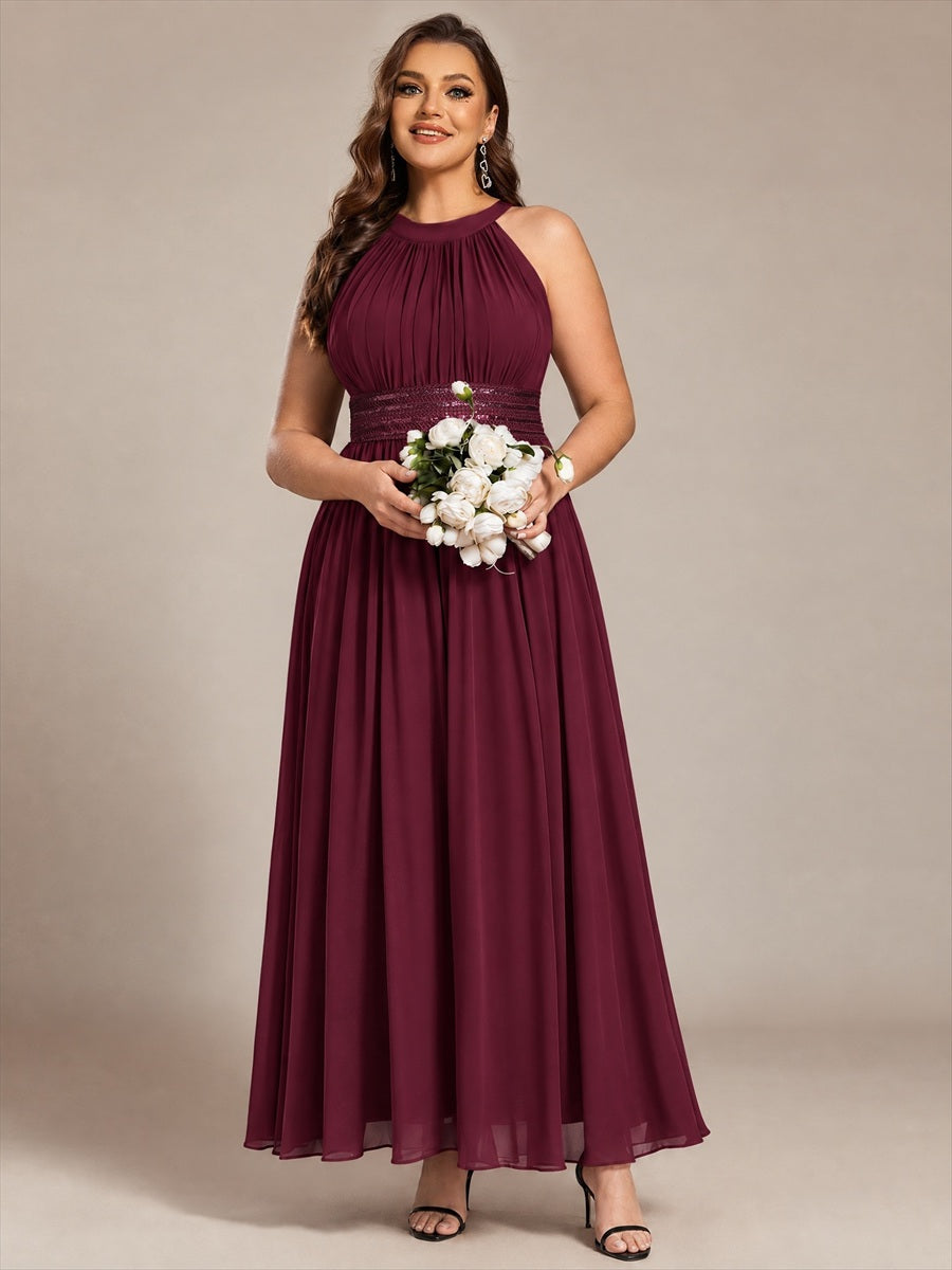 Robe A-Line sans manches à encolure corset en tissu non élastique longueur maxi #Couleur_Bordeaux