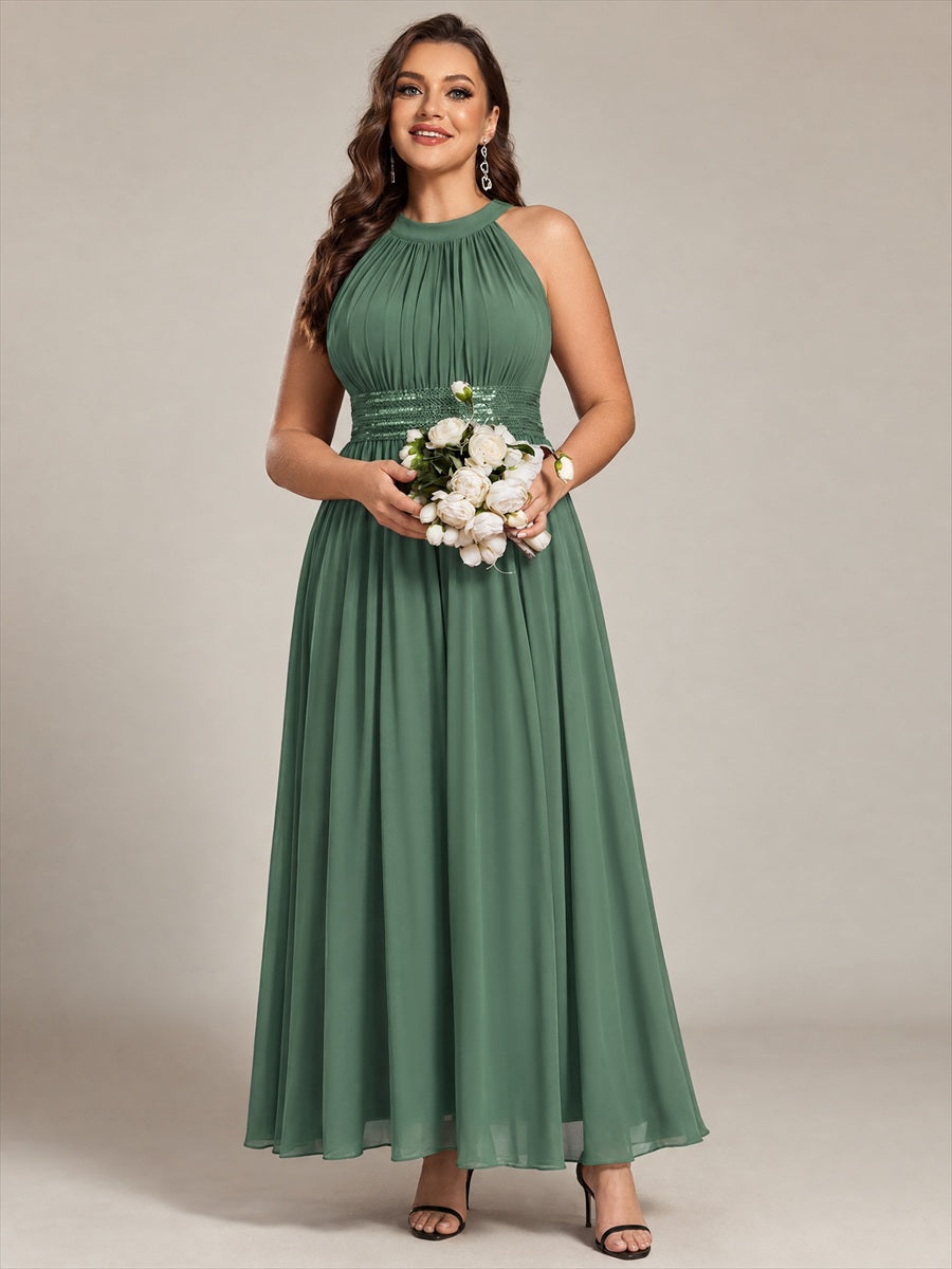 Robe A-Line sans manches à encolure corset en tissu non élastique longueur maxi #Couleur_Eukalyptus Grün