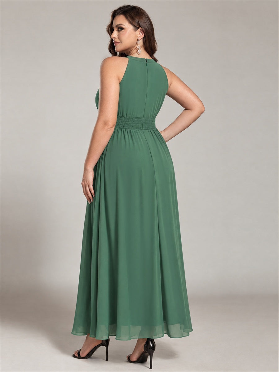 Robe A-Line sans manches à encolure corset en tissu non élastique longueur maxi #Couleur_Eukalyptus Grün