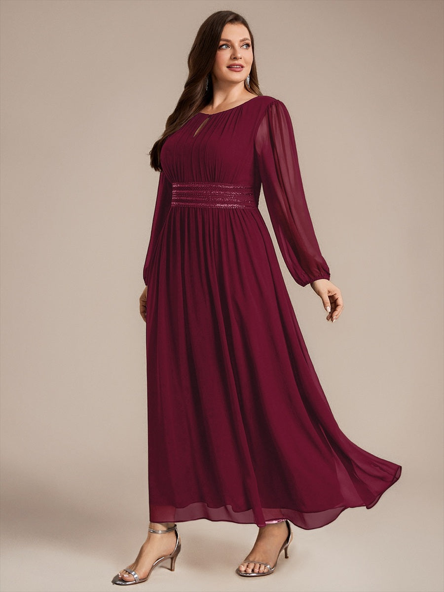 Robe de demoiselle d'honneur en mousseline à manches bouffantes et robe de demoiselle d'honneur #Couleur_Bordeaux