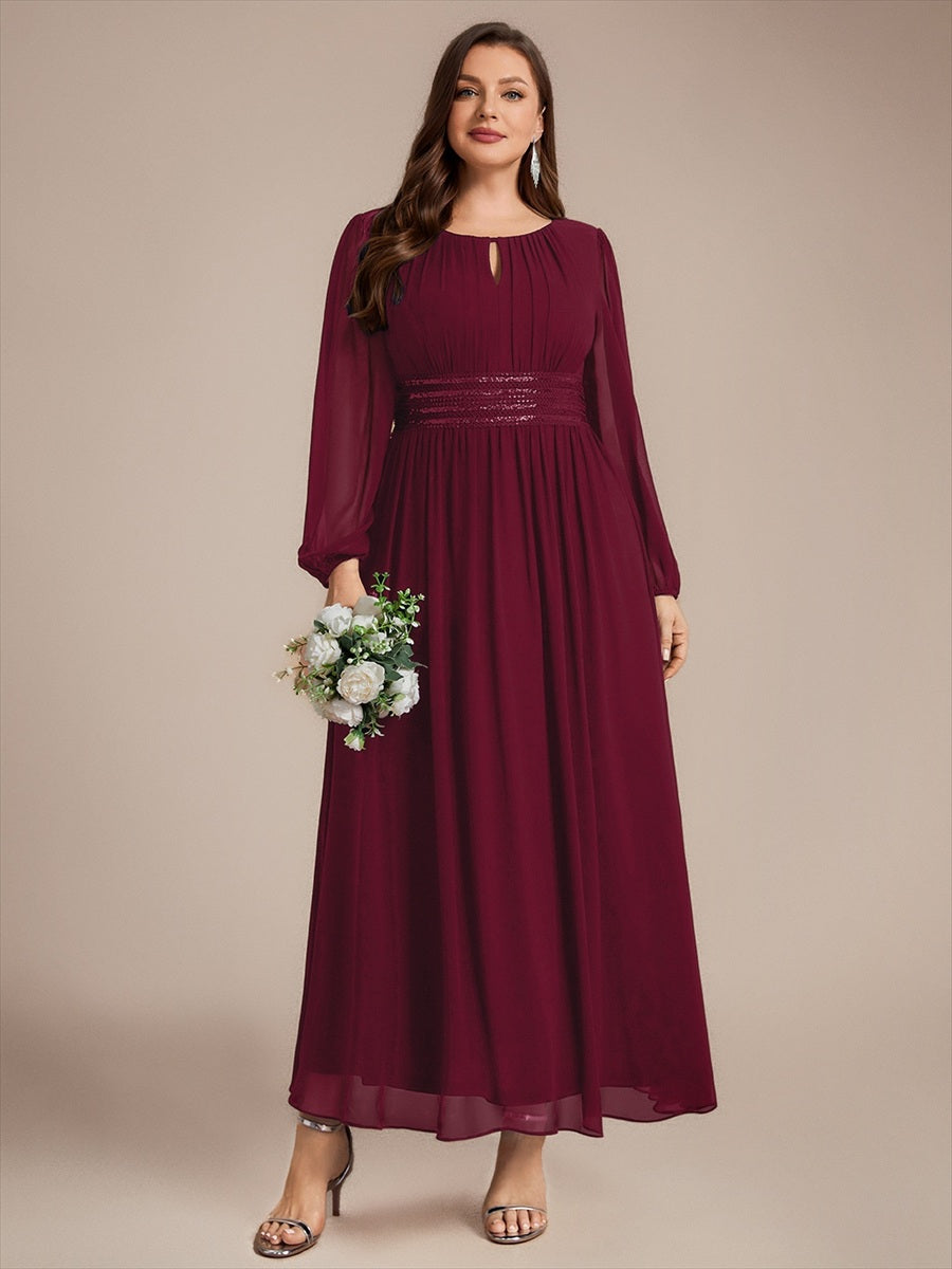 Robe de demoiselle d'honneur en mousseline à manches bouffantes et robe de demoiselle d'honneur #Couleur_Bordeaux
