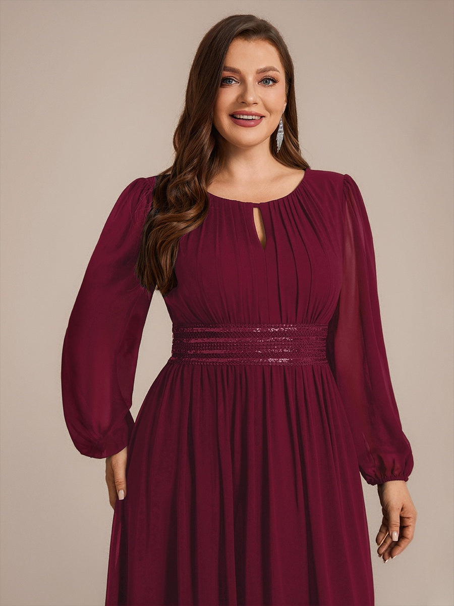 Robe de demoiselle d'honneur en mousseline à manches bouffantes et robe de demoiselle d'honneur #Couleur_Bordeaux