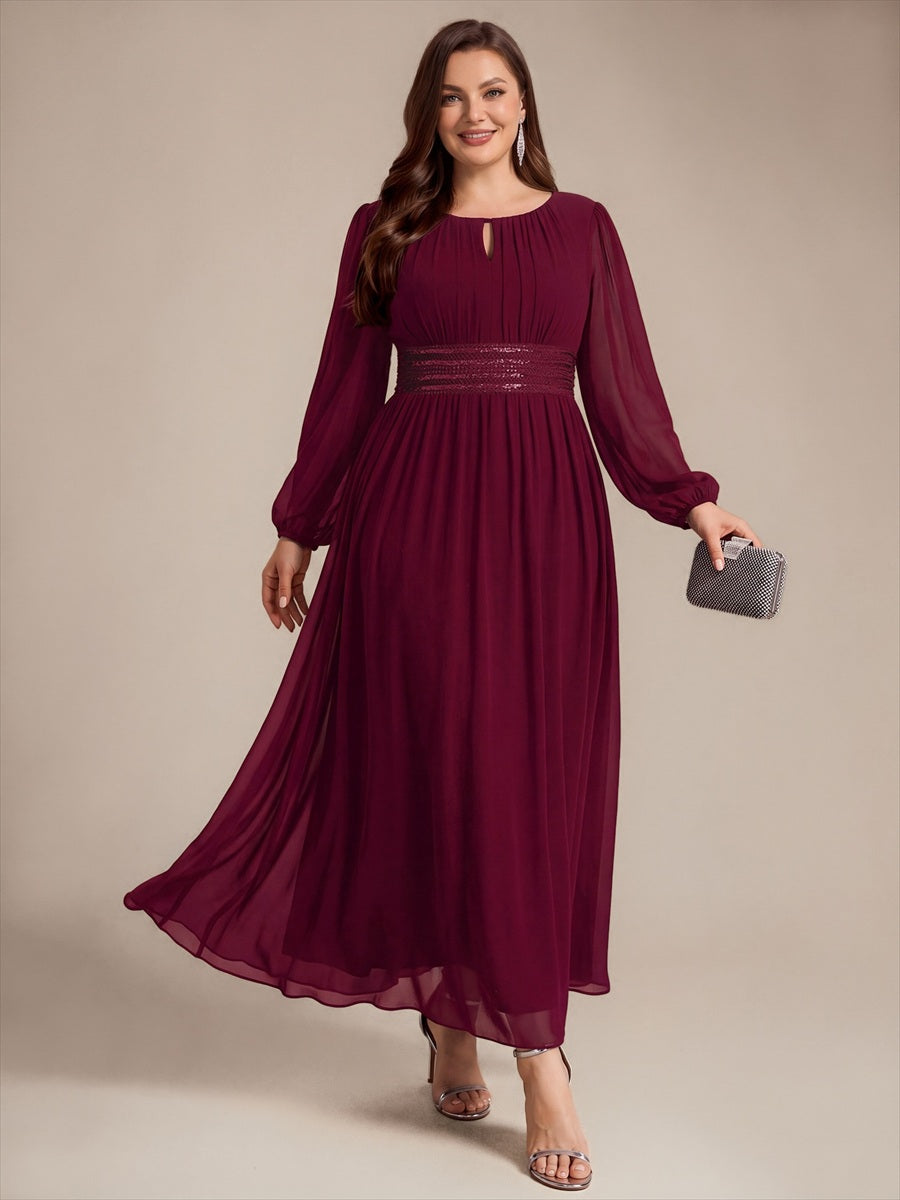 Robe de demoiselle d'honneur en mousseline à manches bouffantes et robe de demoiselle d'honneur #Couleur_Bordeaux