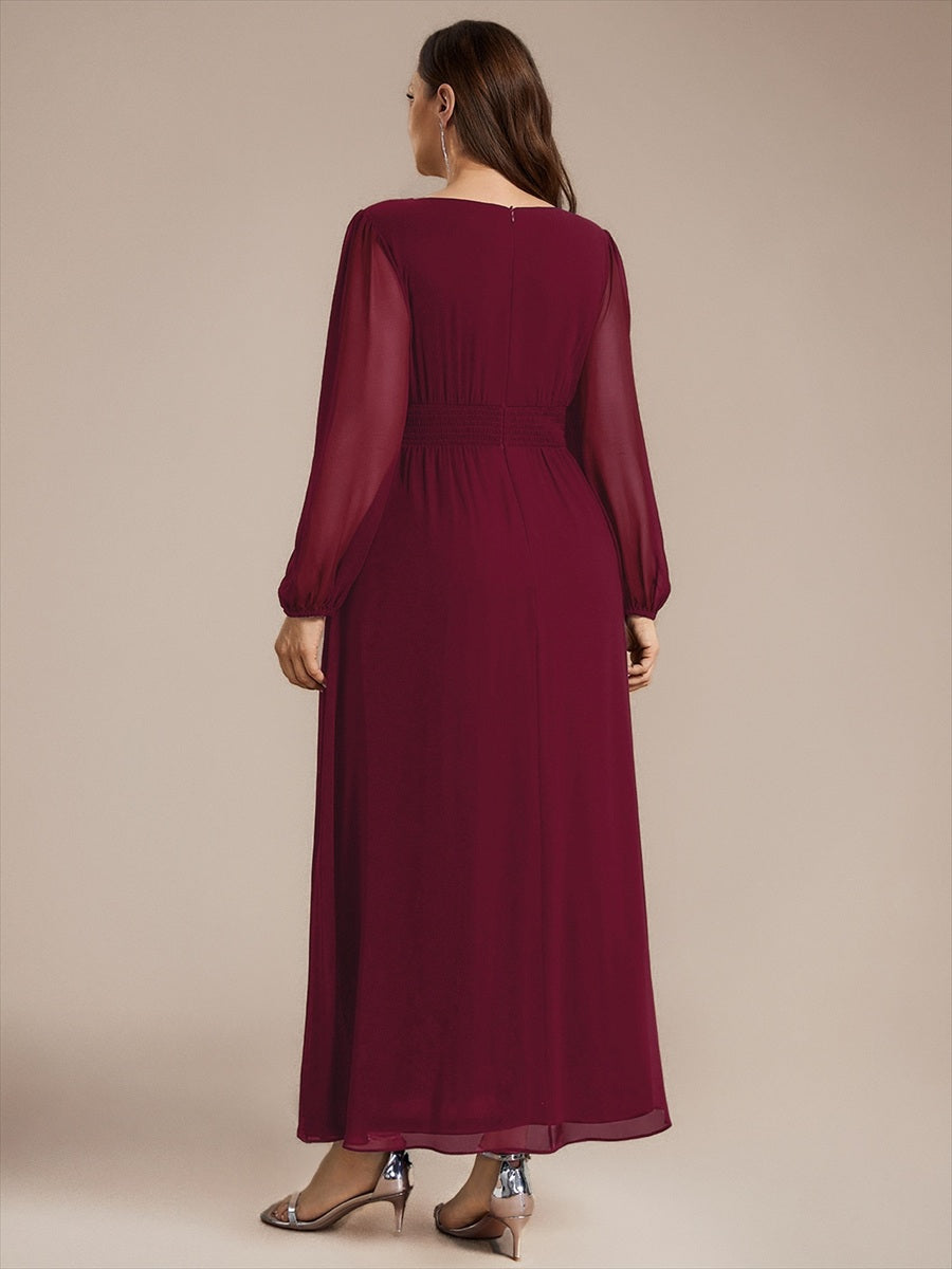Robe de demoiselle d'honneur en mousseline à manches bouffantes et robe de demoiselle d'honneur #Couleur_Bordeaux
