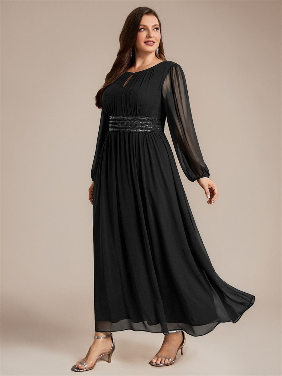 Robe de demoiselle d'honneur en mousseline à manches bouffantes et robe de demoiselle d'honneur #Couleur_Noir
