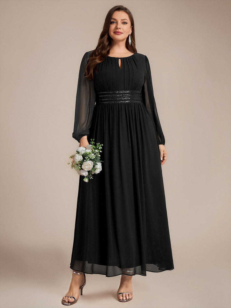 Robe de demoiselle d'honneur en mousseline à manches bouffantes et robe de demoiselle d'honneur #Couleur_Noir