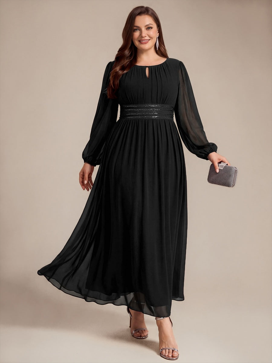 Robe de demoiselle d'honneur en mousseline à manches bouffantes et robe de demoiselle d'honneur #Couleur_Noir