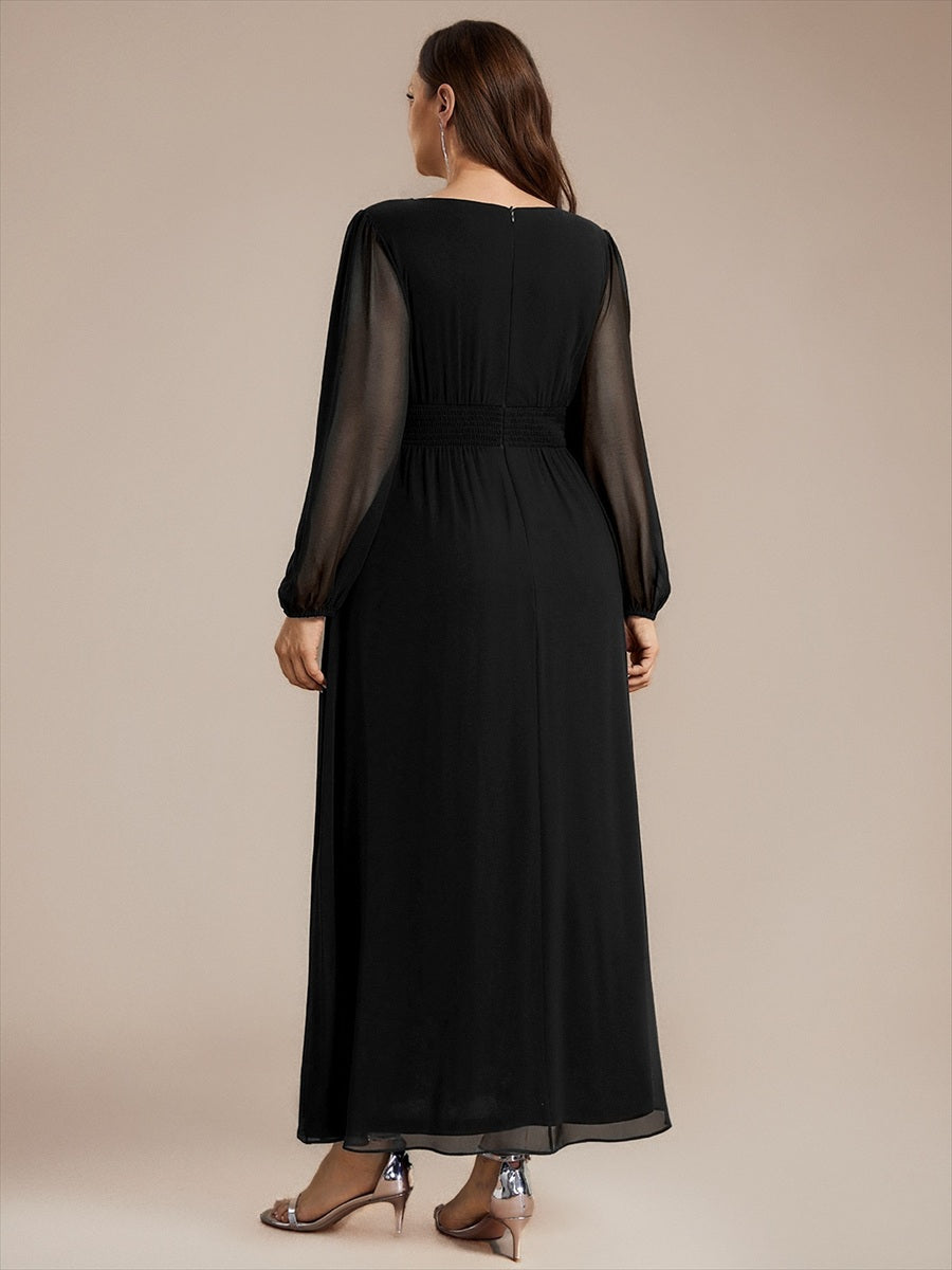 Robe de demoiselle d'honneur en mousseline à manches bouffantes et robe de demoiselle d'honneur #Couleur_Noir