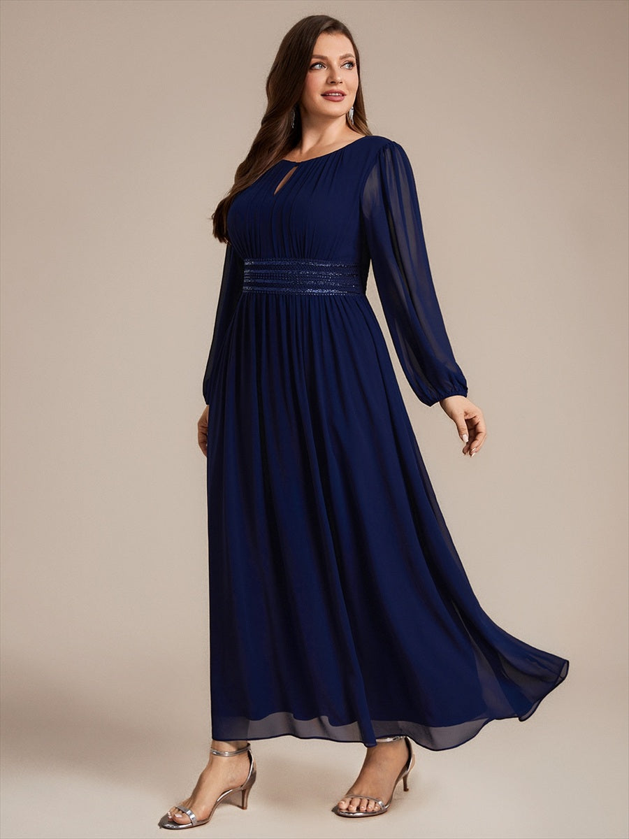 Robe de demoiselle d'honneur en mousseline à manches bouffantes et robe de demoiselle d'honneur #Couleur_Bleu Marine