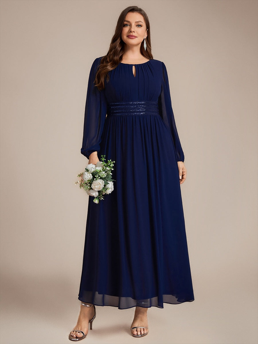 Robe de demoiselle d'honneur en mousseline à manches bouffantes et robe de demoiselle d'honneur #Couleur_Bleu Marine