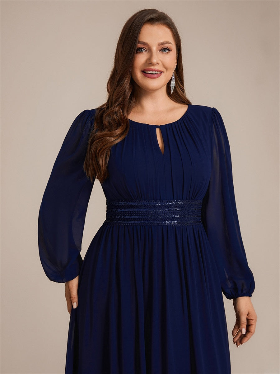 Robe de demoiselle d'honneur en mousseline à manches bouffantes et robe de demoiselle d'honneur #Couleur_Bleu Marine