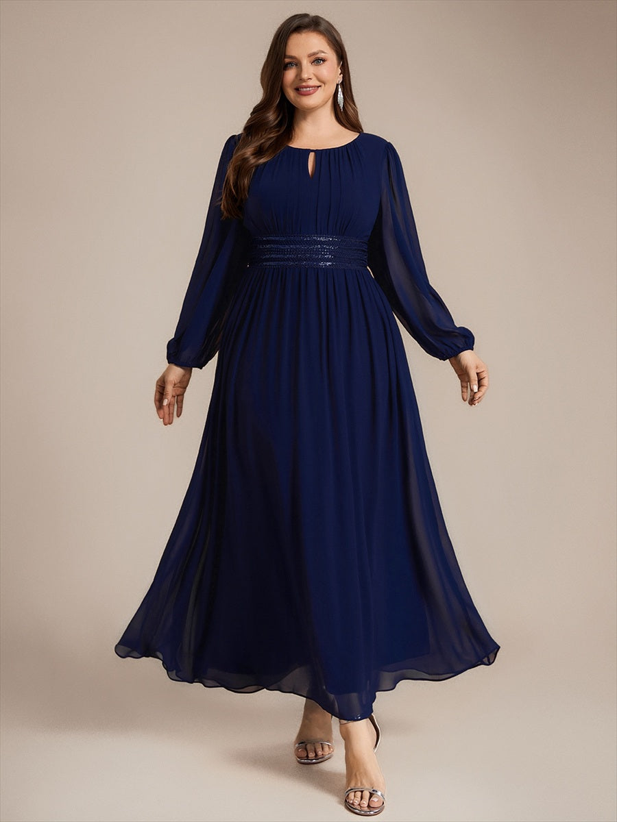 Robe de demoiselle d'honneur en mousseline à manches bouffantes et robe de demoiselle d'honneur #Couleur_Bleu Marine