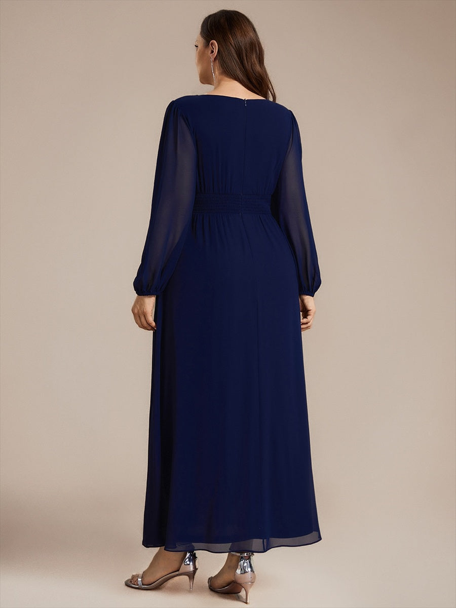 Robe de demoiselle d'honneur en mousseline à manches bouffantes et robe de demoiselle d'honneur #Couleur_Bleu Marine