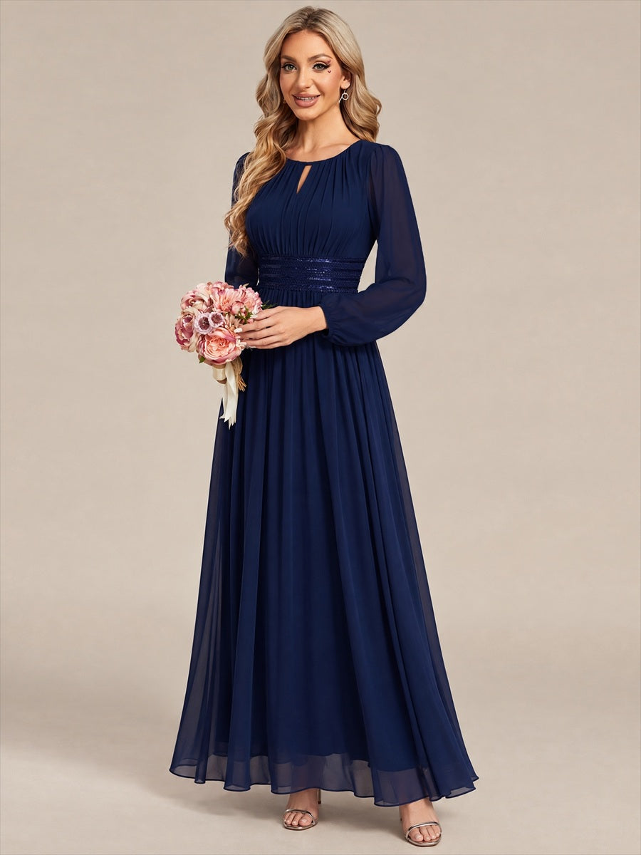 Robe de demoiselle d'honneur en mousseline à manches bouffantes et robe de demoiselle d'honneur #Couleur_Bleu Marine