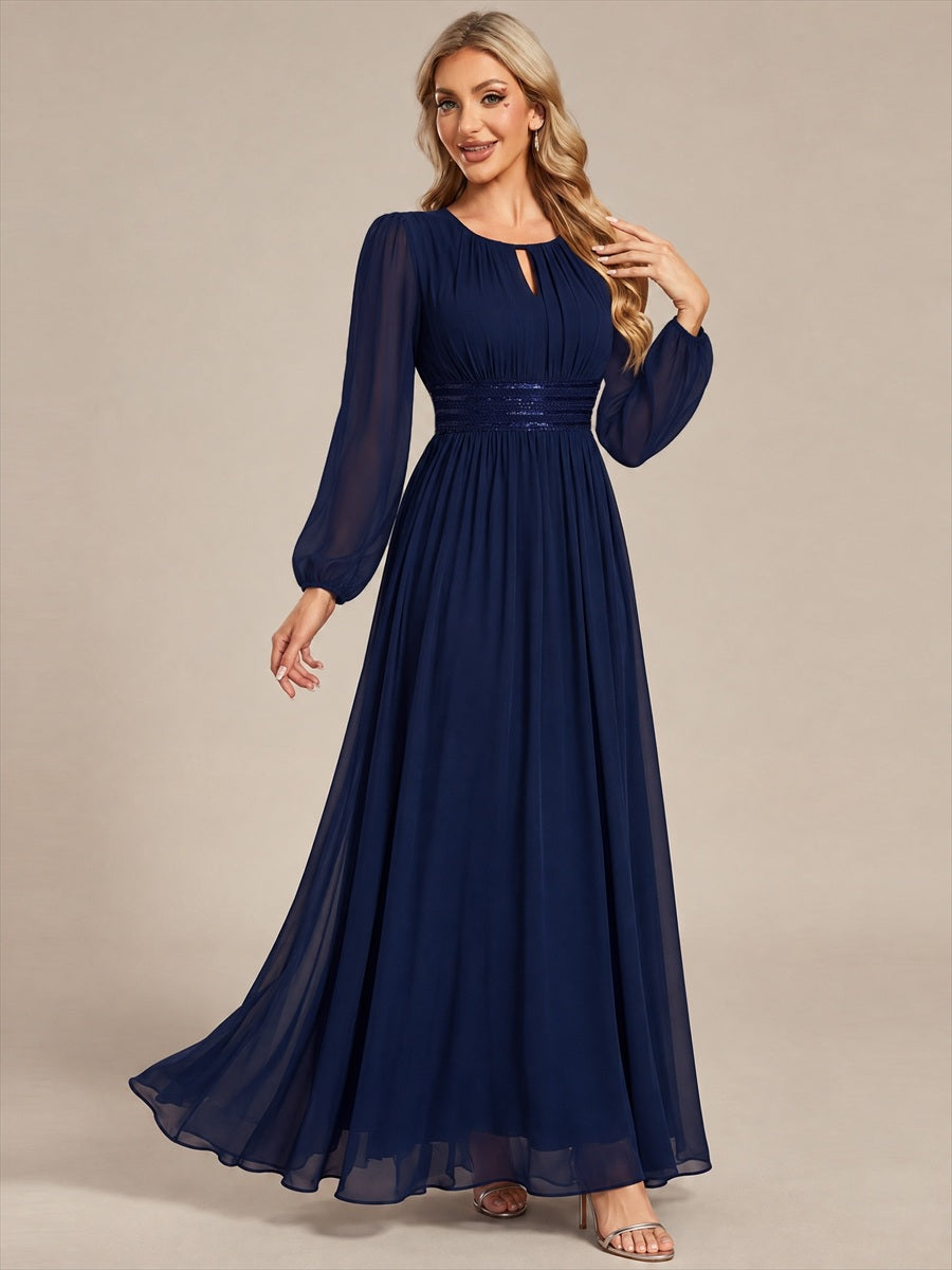 Robe de demoiselle d'honneur en mousseline à manches bouffantes et robe de demoiselle d'honneur #Couleur_Bleu Marine