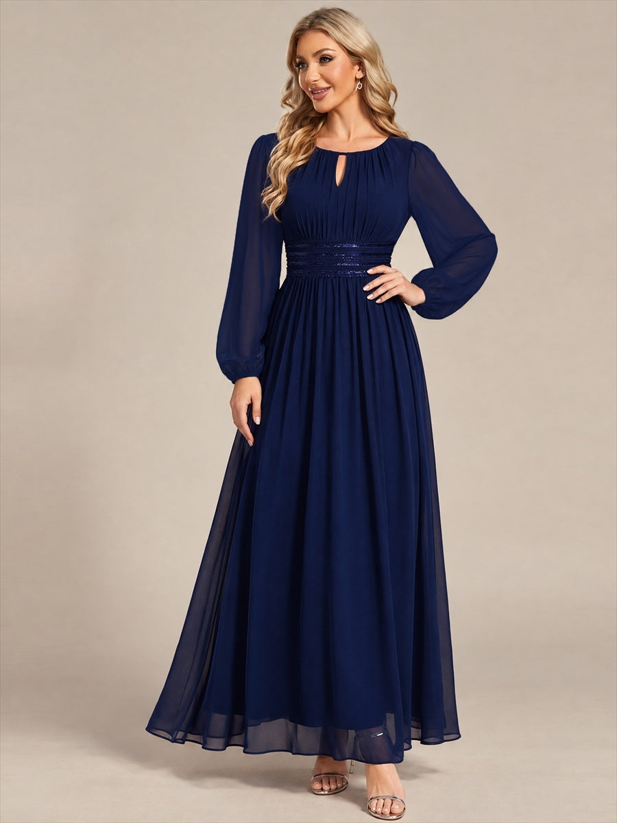 Robe de demoiselle d'honneur en mousseline à manches bouffantes et robe de demoiselle d'honneur #Couleur_Bleu Marine