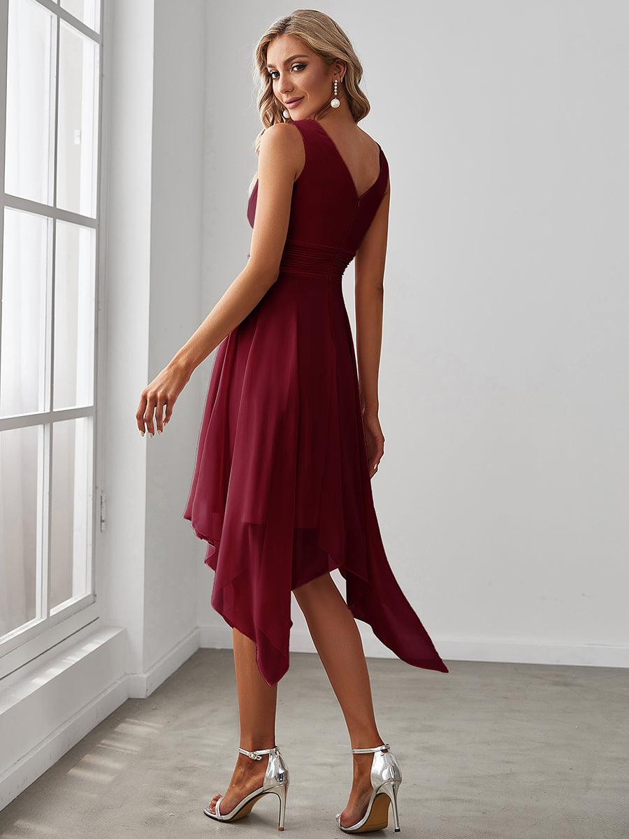 Robe mariage invitée bohème en mousseline de soie col en V profond #Couleur_Bordeaux