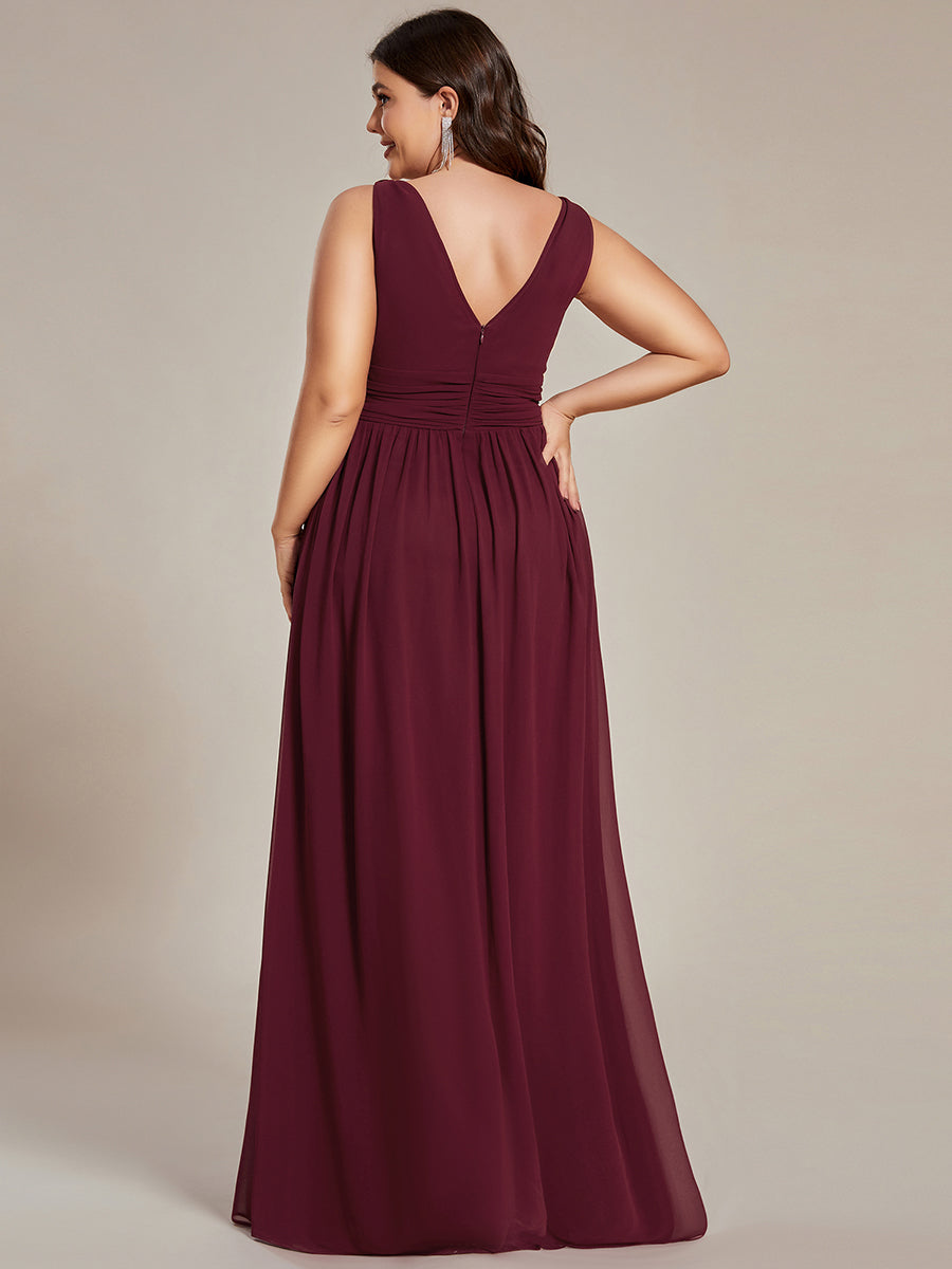 Robe de demoiselle d'honneur en mousseline à col en V #Couleur_Bordeaux