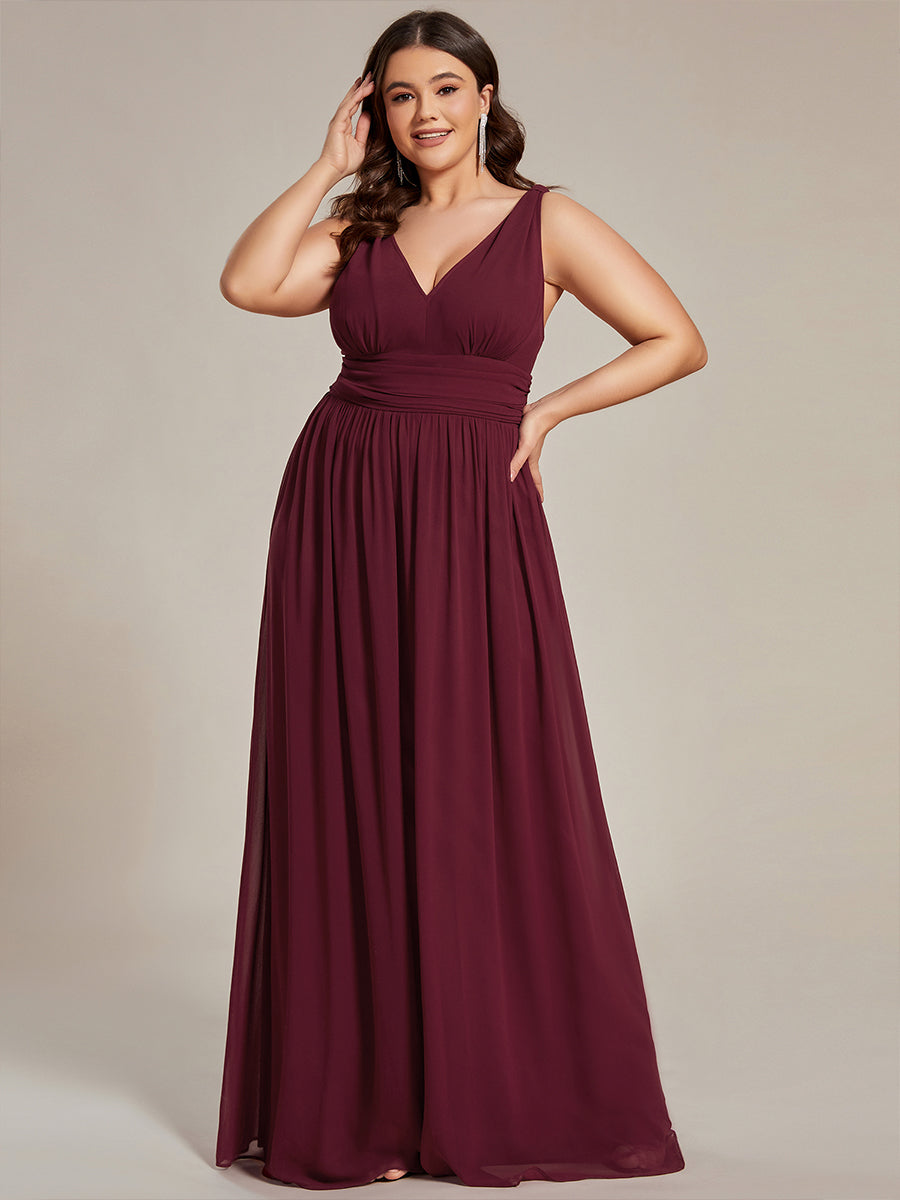 Robe de demoiselle d'honneur en mousseline à col en V #Couleur_Bordeaux