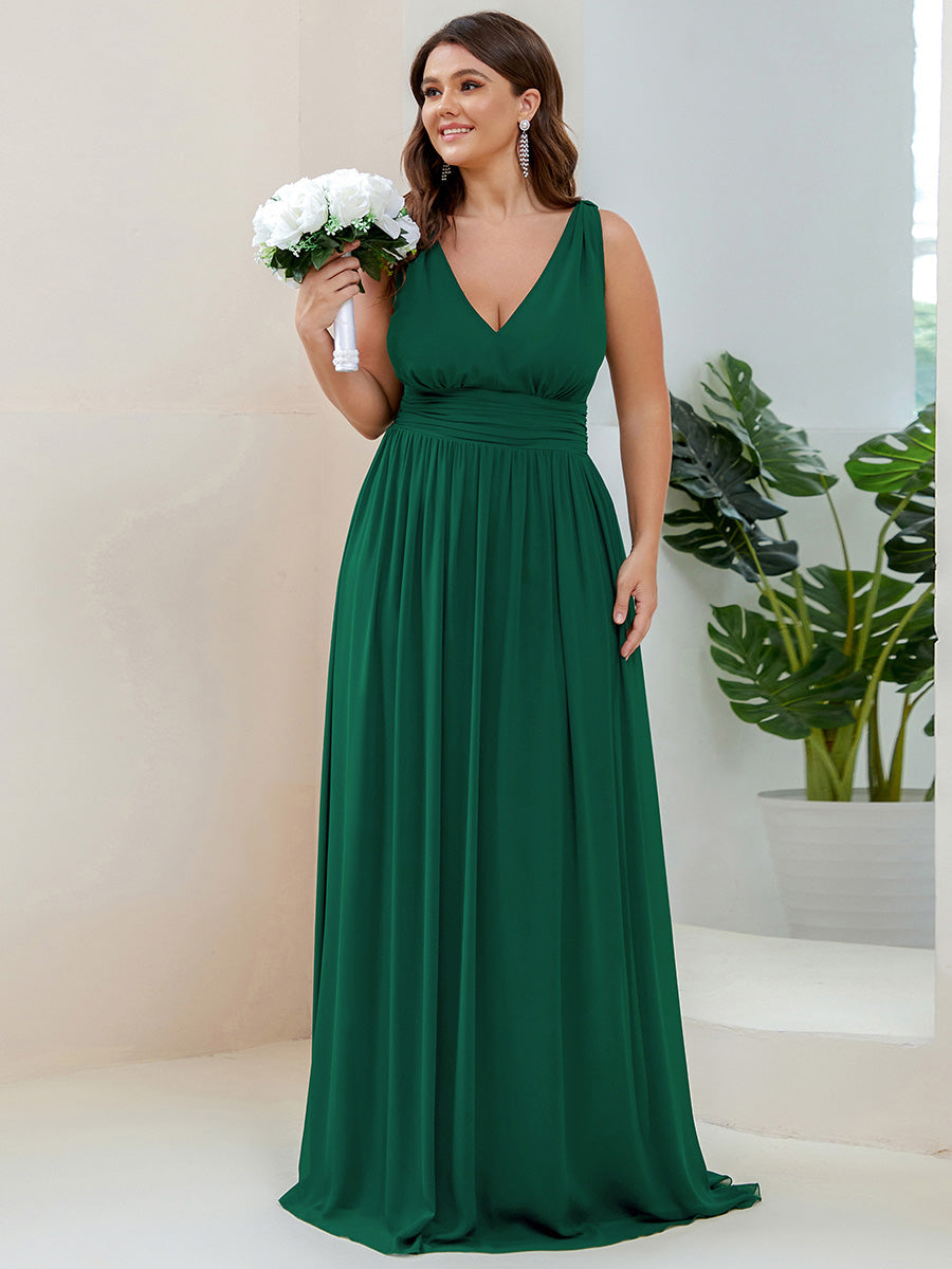 Robe de demoiselle d'honneur en mousseline à col en V #Couleur_Vert Fonce
