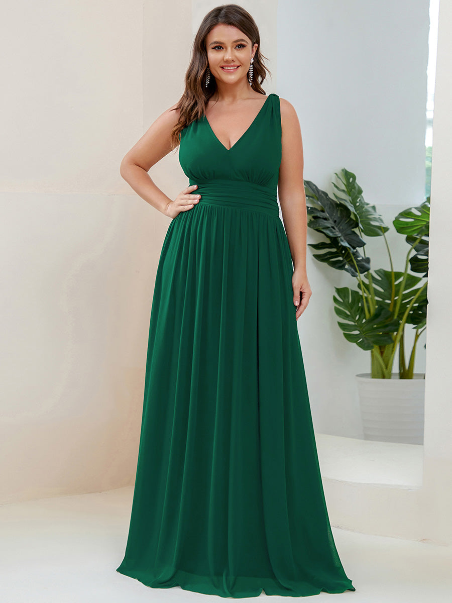 Robe de demoiselle d'honneur en mousseline à col en V #Couleur_Vert Fonce