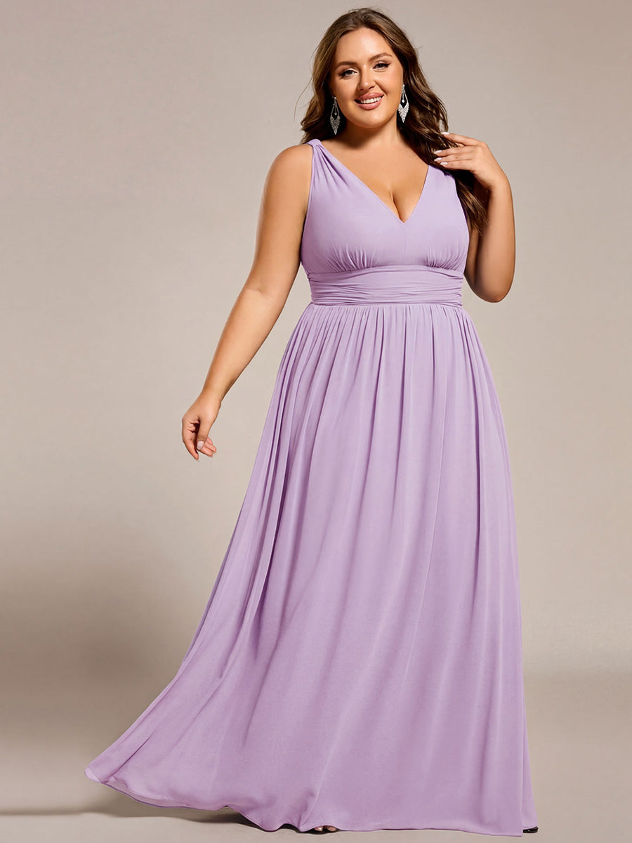 Robe de demoiselle d'honneur en mousseline à col en V #Couleur_Lilas Givré