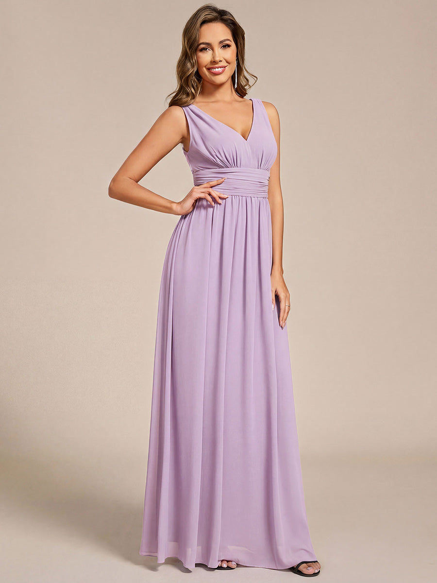 Robe de demoiselle d'honneur en mousseline à col en V #Couleur_Lilas Givré