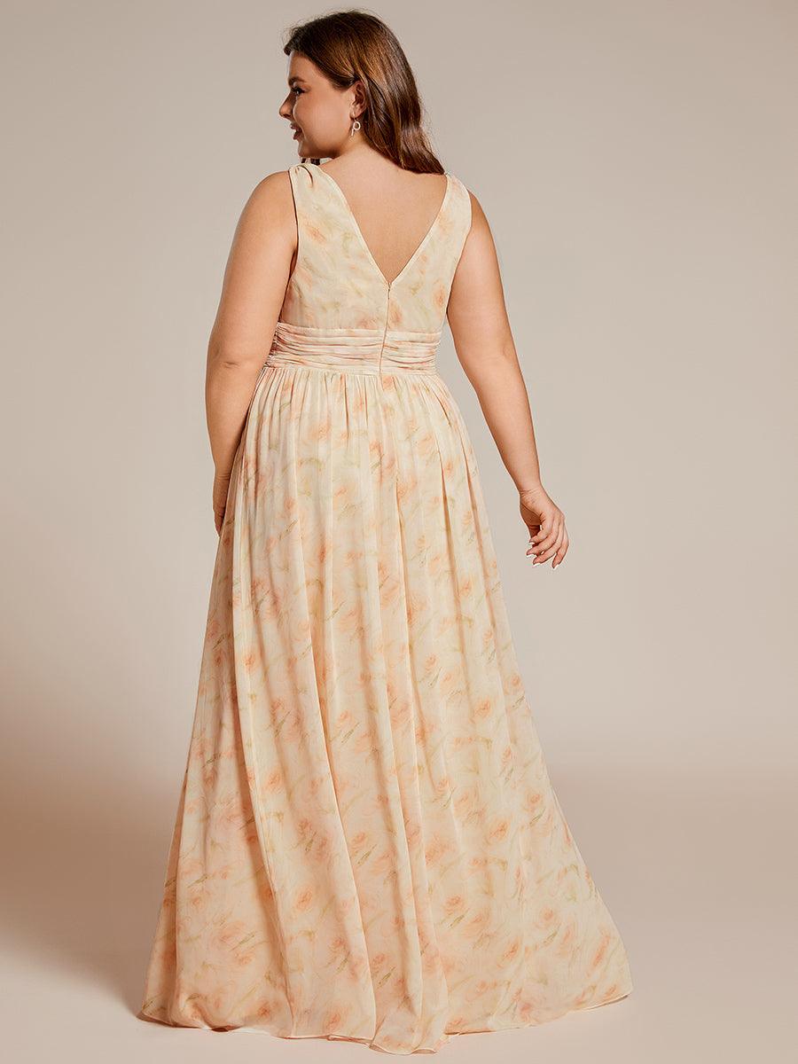 Robe de demoiselle d'honneur en mousseline de soie à col en V grande taille #Couleur_Roses Dorées