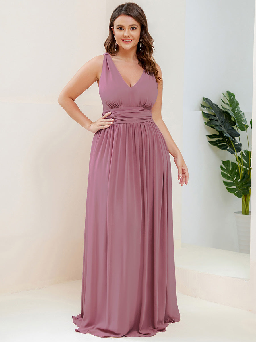 Robe de demoiselle d'honneur en mousseline à col en V #Couleur_Orchidee