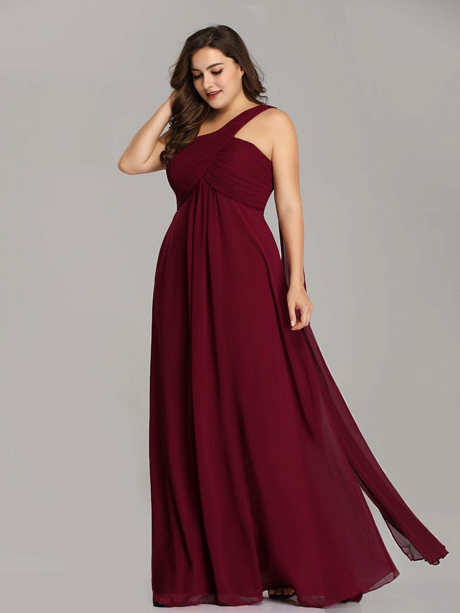 Robe D'invité De Mariage En Mousseline De Soie Mi-Longue Plissée à Manches à Volants Et Col En V  #Couleur_Bordeaux