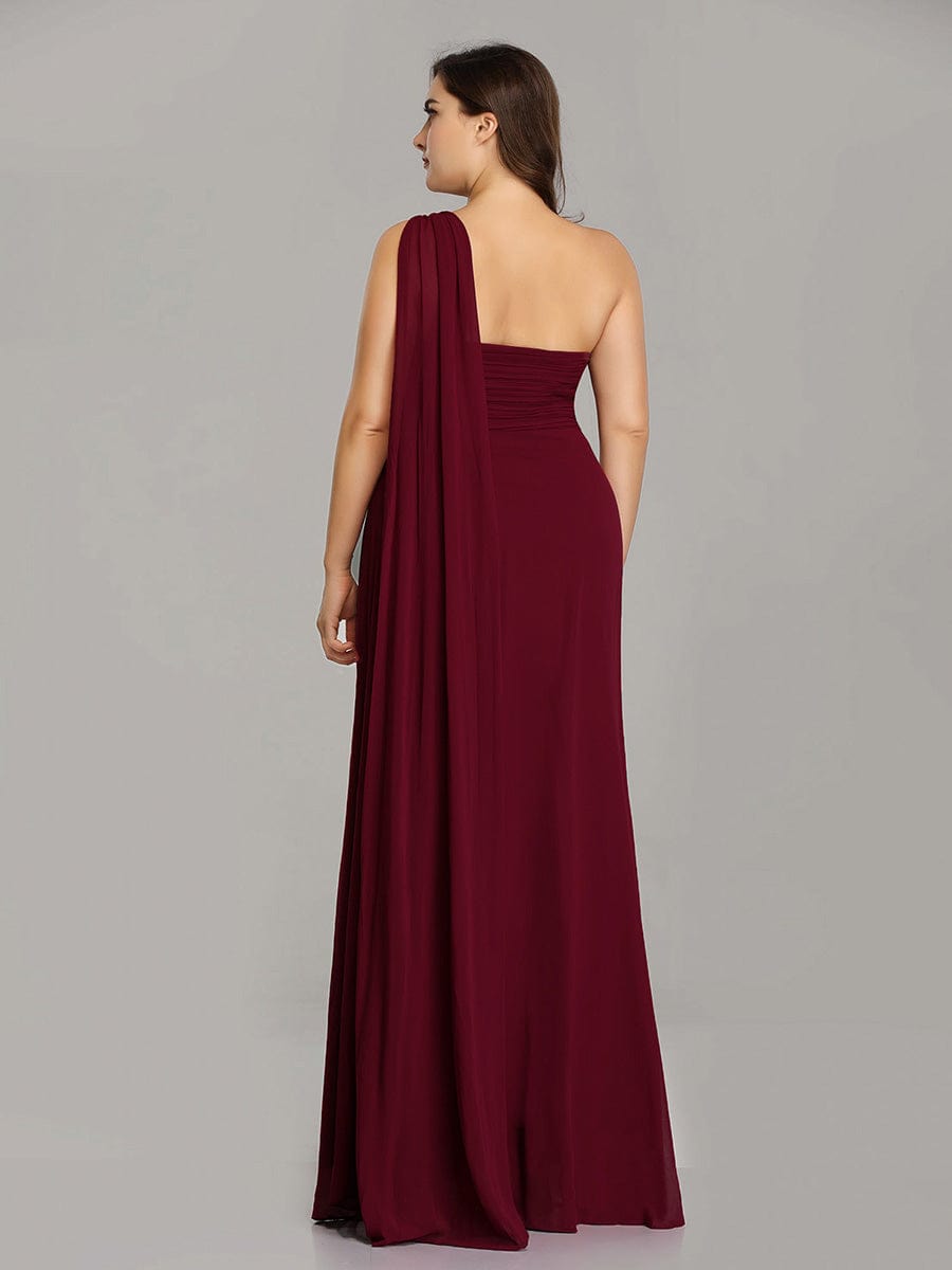 Robe D'invité De Mariage En Mousseline De Soie Mi-Longue Plissée à Manches à Volants Et Col En V  #Couleur_Bordeaux