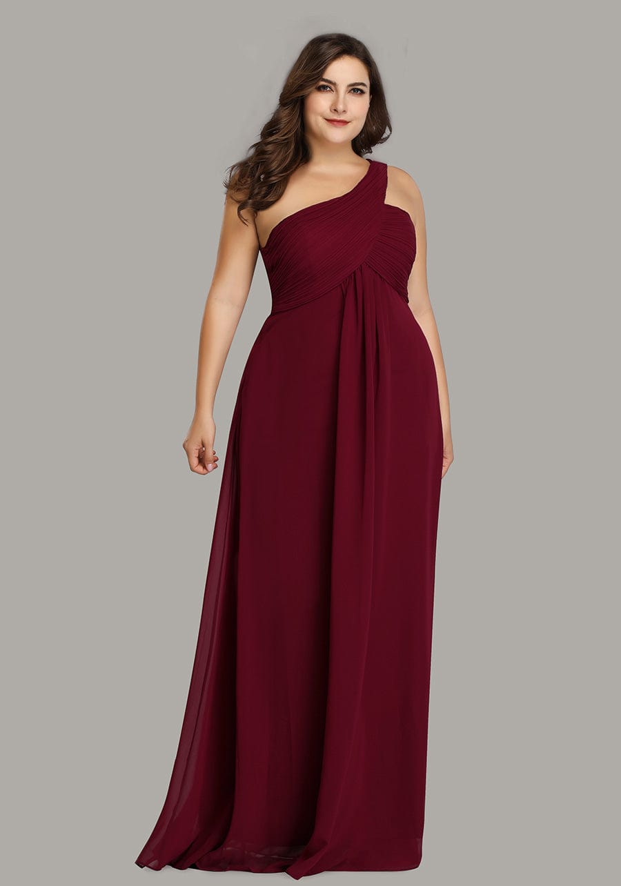 Robe D'invité De Mariage En Mousseline De Soie Mi-Longue Plissée à Manches à Volants Et Col En V  #Couleur_Bordeaux