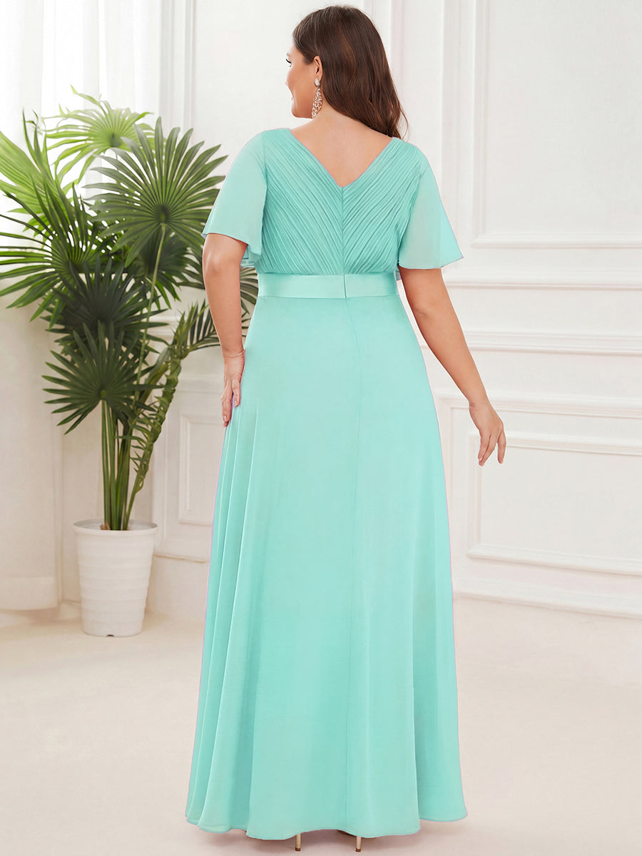 Robe mariage invitée fluide élégante en mousseline à taille haute #Couleur_Bleu pastel
