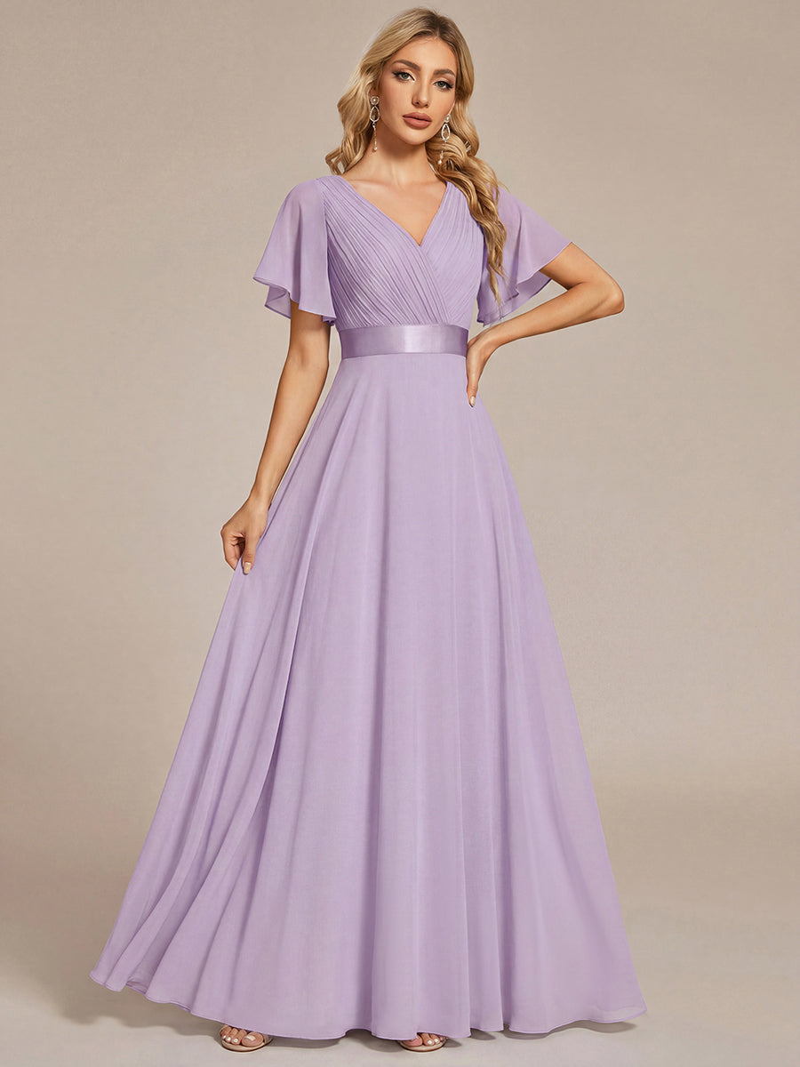 Robe mariage invitée fluide élégante en mousseline à taille haute #Couleur_Lilas Givré