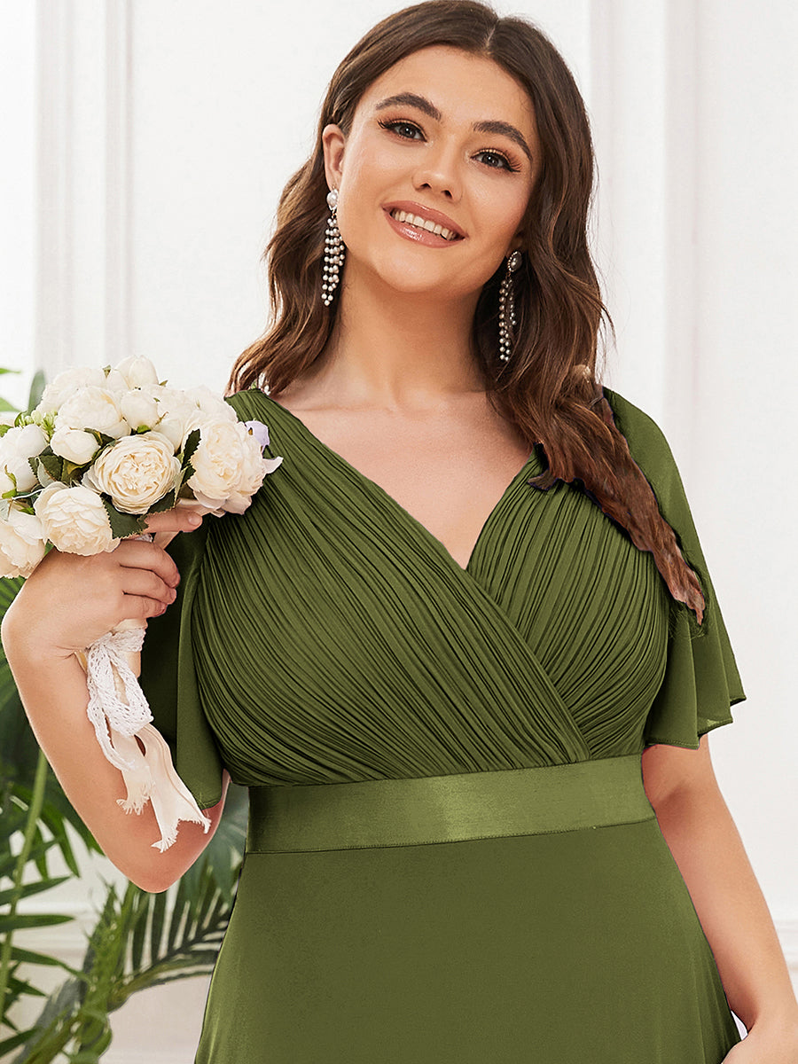 Robe mariage invitée fluide élégante en mousseline à taille haute #Couleur_Vert Olive