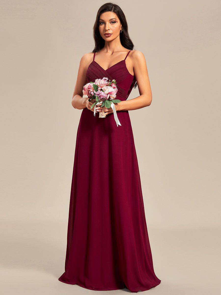 Robe de demoiselle d'honneur drapée au dos avec décolleté en cœur #Couleur_Bordeaux