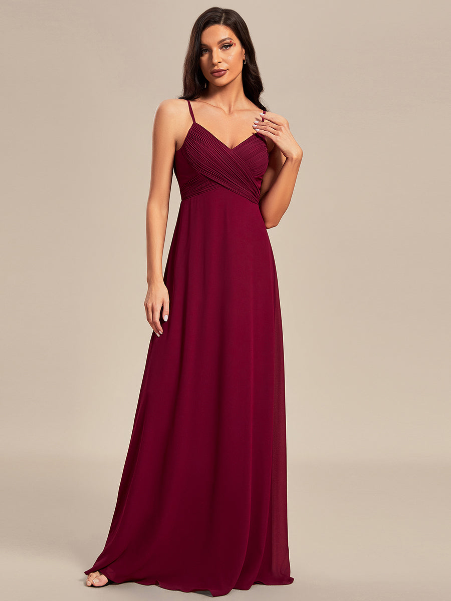 Robe de demoiselle d'honneur drapée au dos avec décolleté en cœur #Couleur_Bordeaux