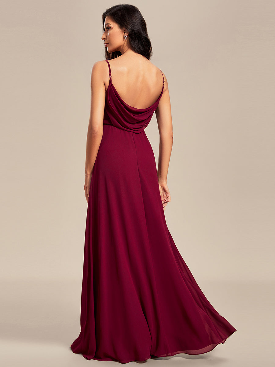 Robe de demoiselle d'honneur drapée au dos avec décolleté en cœur #Couleur_Bordeaux