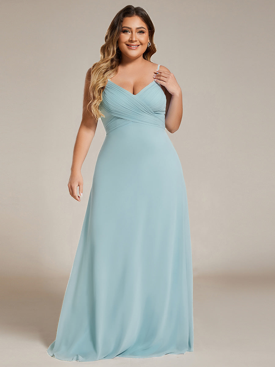 Robe de demoiselle d'honneur drapée au dos avec décolleté en cœur #Couleur_Bleu Ciel