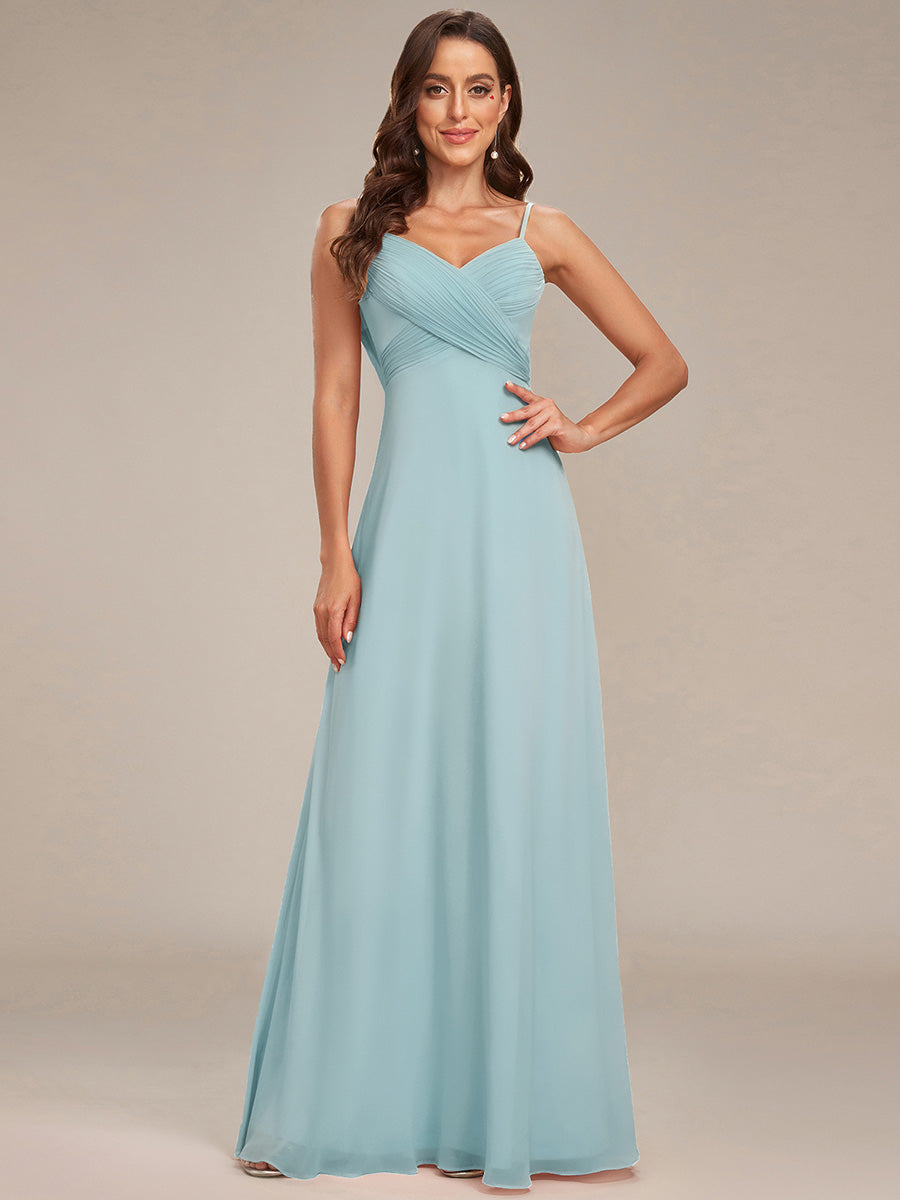Robe de demoiselle d'honneur drapée au dos avec décolleté en cœur #Couleur_Bleu Ciel