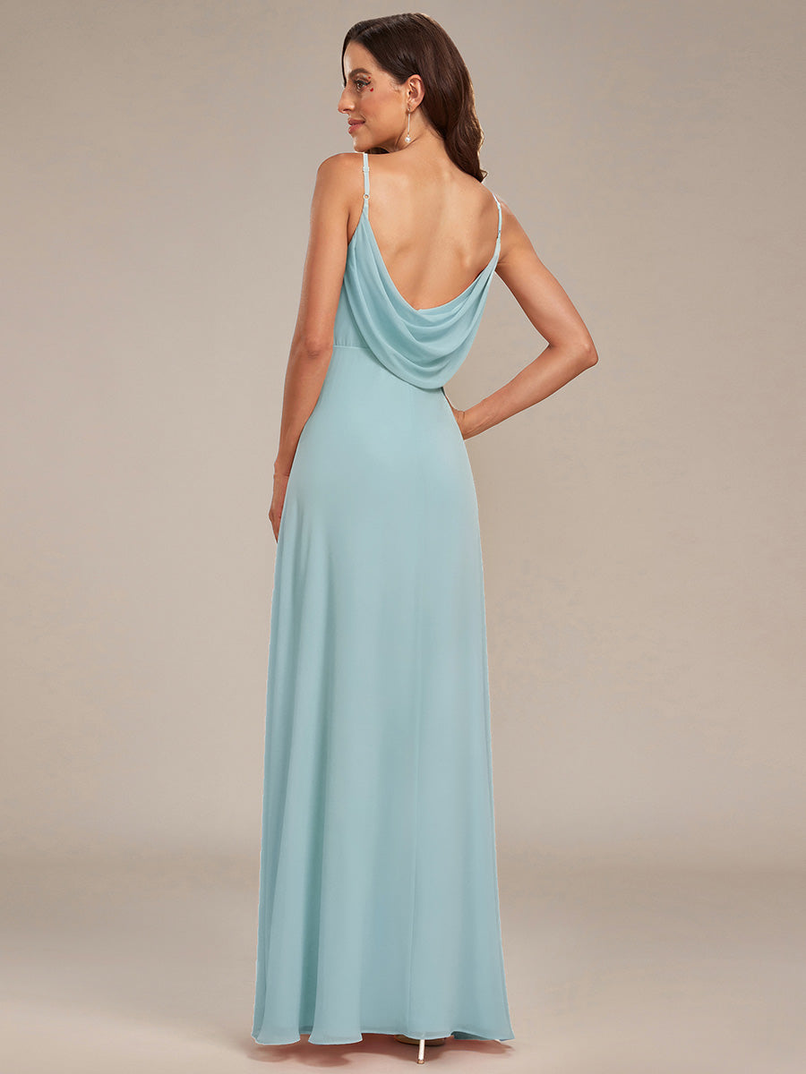 Robe de demoiselle d'honneur drapée au dos avec décolleté en cœur #Couleur_Bleu Ciel