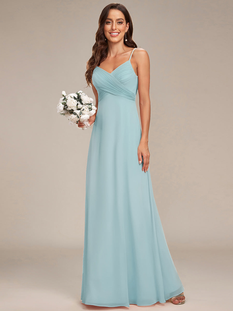 Robe de demoiselle d'honneur drapée au dos avec décolleté en cœur #Couleur_Bleu Ciel
