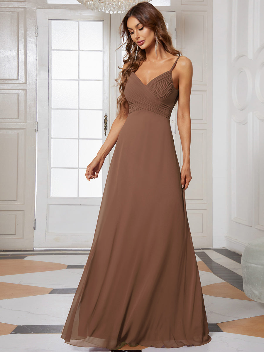 Robe de demoiselle d'honneur drapée au dos avec décolleté en cœur #Couleur_Brun