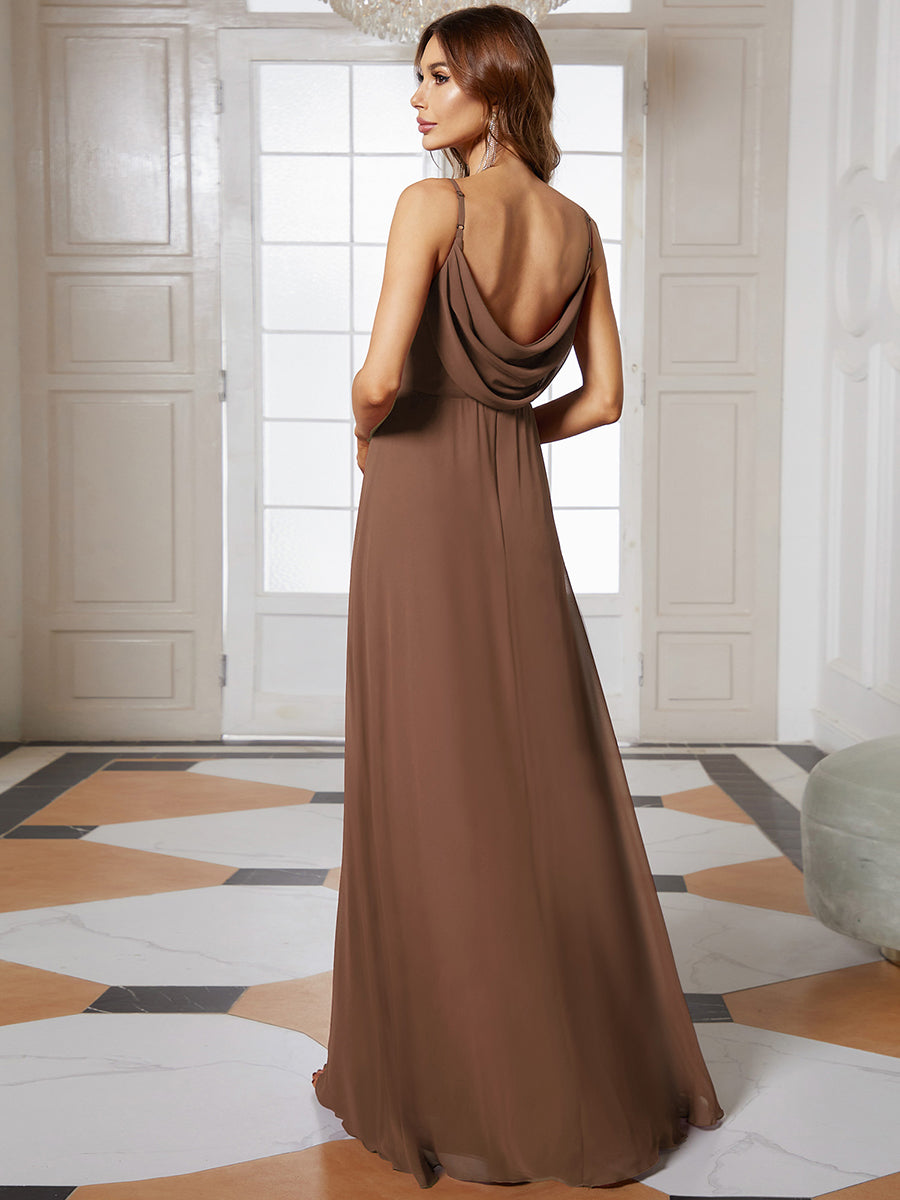 Robe de demoiselle d'honneur drapée au dos avec décolleté en cœur #Couleur_Brun