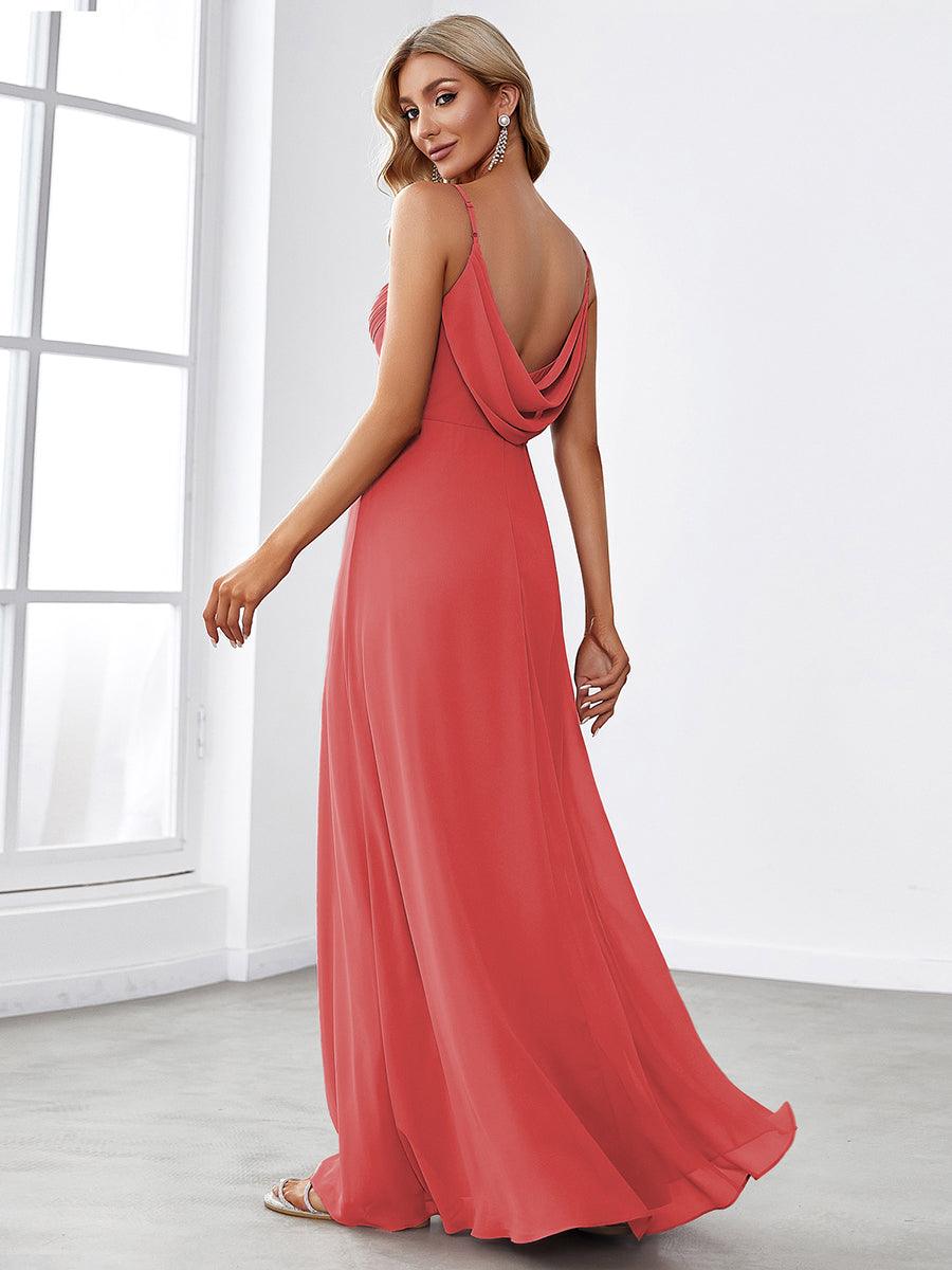 Robe de demoiselle d'honneur drapée au dos avec décolleté en cœur #Couleur_Corail