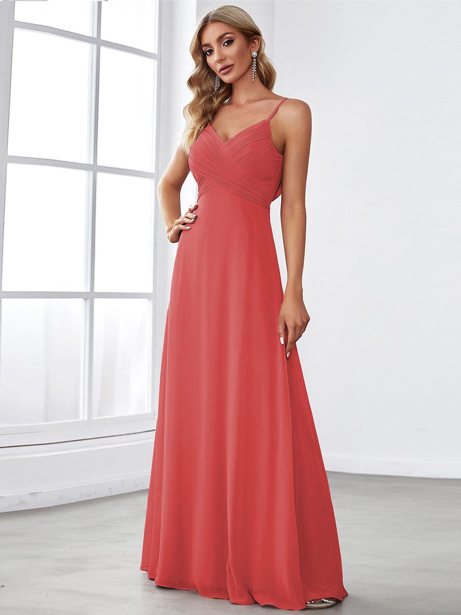 Robe de demoiselle d'honneur drapée au dos avec décolleté en cœur #Couleur_Corail
